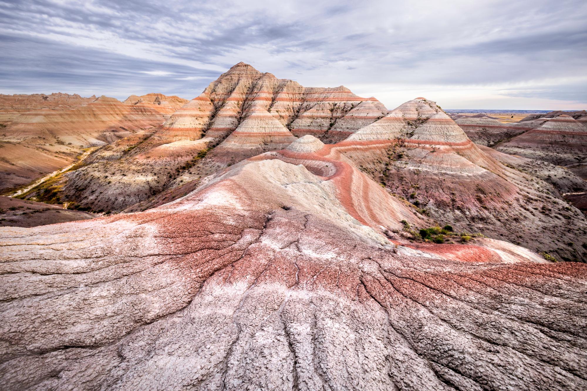 Striped rock formations in Badlands National Park